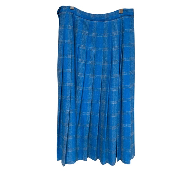 Vintage 70s Pendleton Virgin Wool Pleated Skirt Blue Plaid Made USA Woolen Mills - Picture 5 of 7
